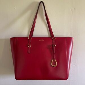 LAUREN RALPH LAUREN RED LEATHER TOTE BAG